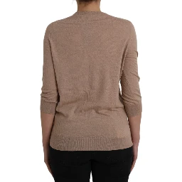 Brown Wool Black Lace 3/4 Sleeve Blouse Top