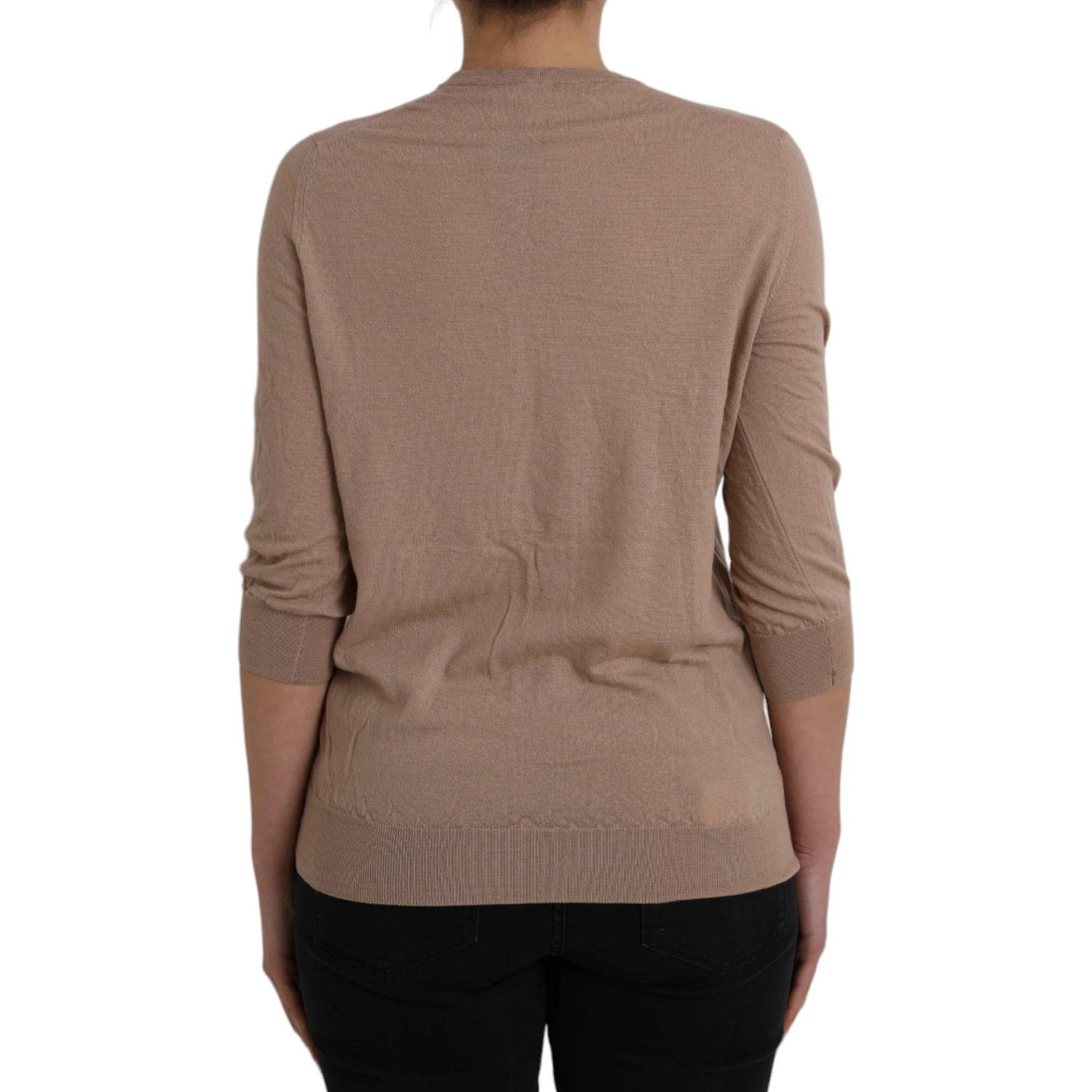 Brown Wool Black Lace 3/4 Sleeve Blouse Top