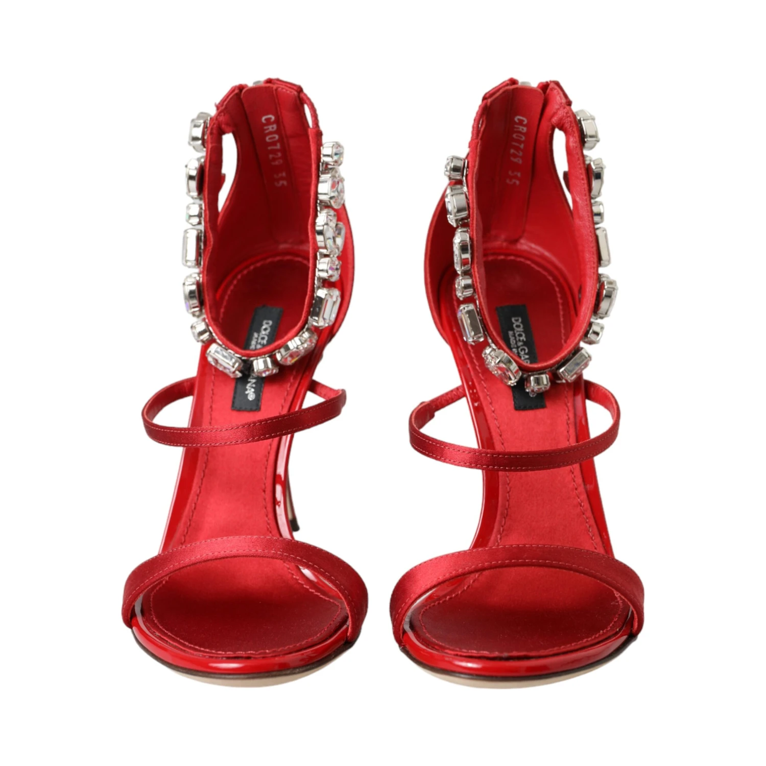 Red Keira Satin Crystals Sandals Heels Shoes