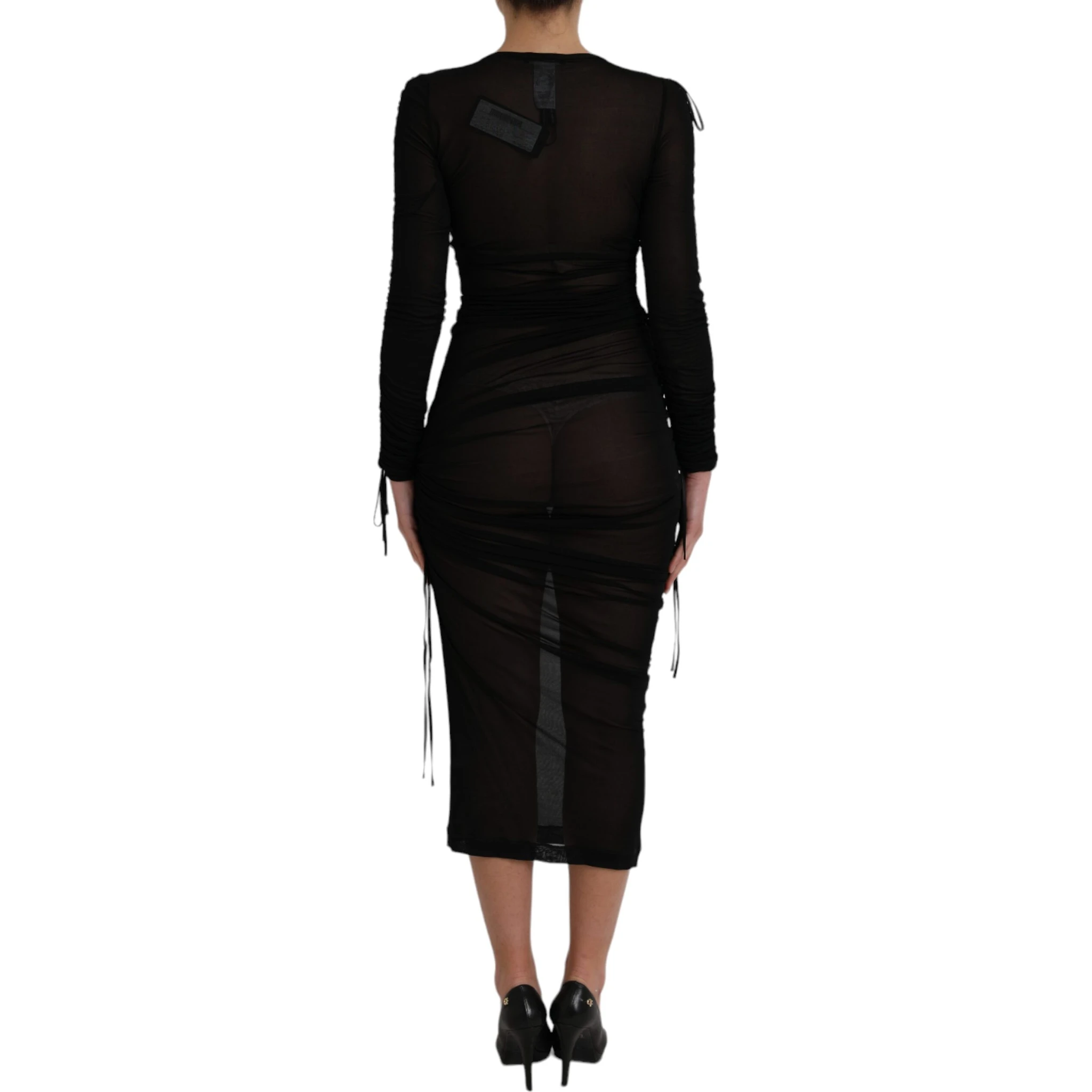 Black Sheer Bodycon Sheath Midi Dress