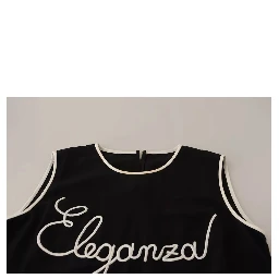 Black Silk Eleganza Print Sleeveless Tank Top