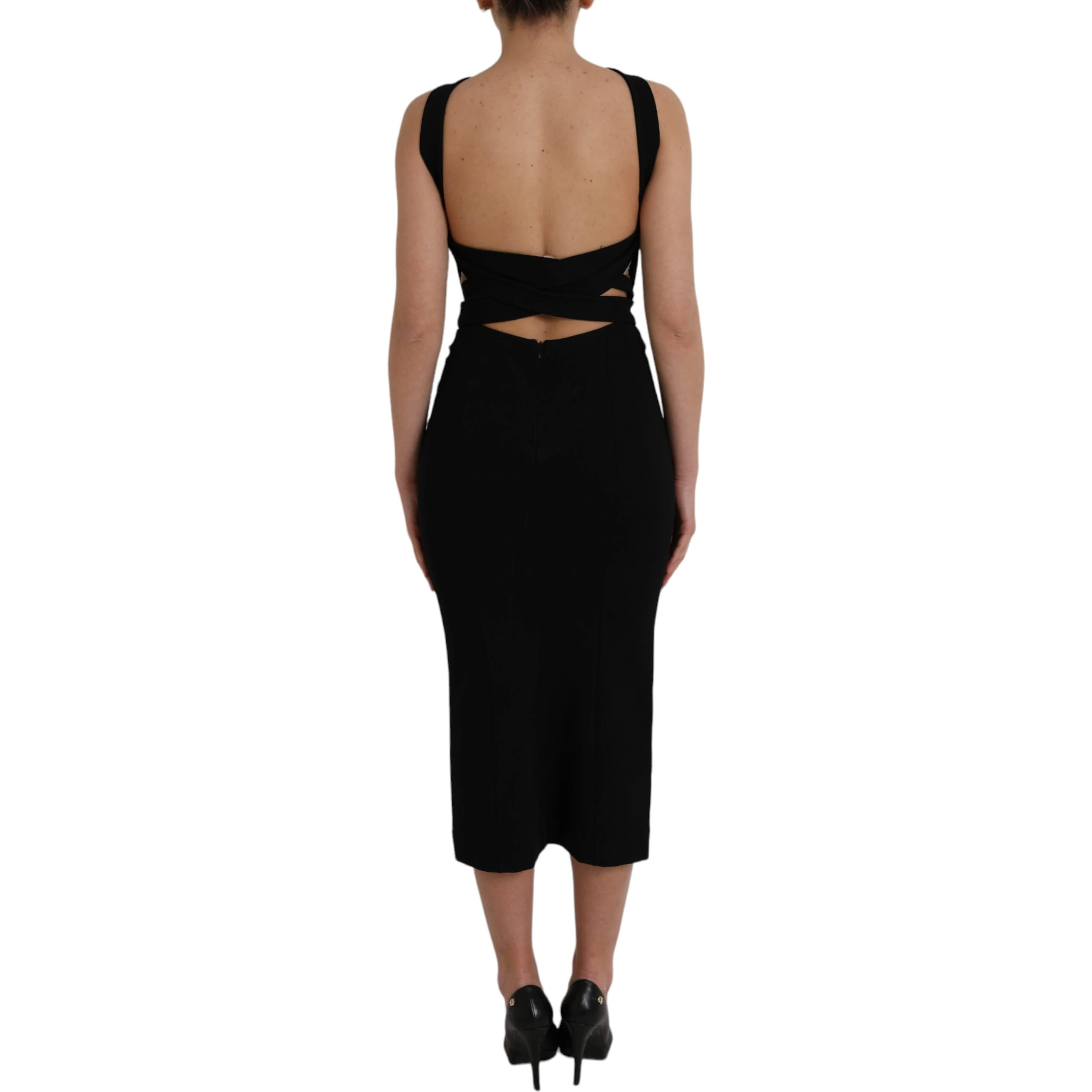 Black Sheath Halter Sleeveless Midi Dress