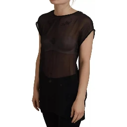 Black Mesh Transparent Blouse Pullover Top