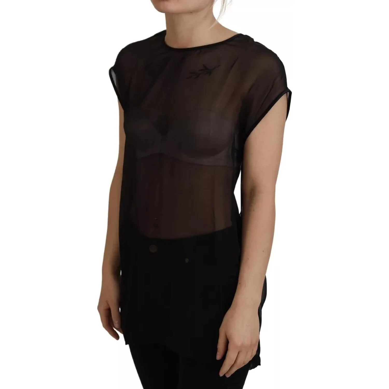 Black Mesh Transparent Blouse Pullover Top