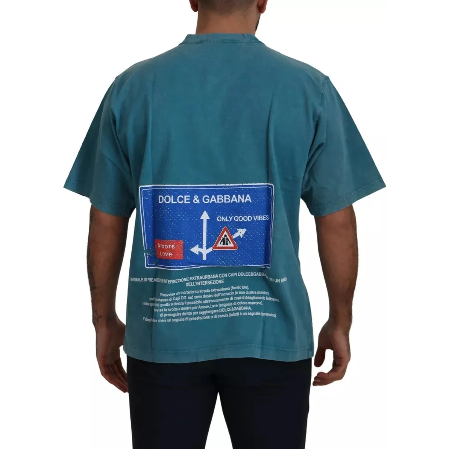 Blue Logo Print Crewneck Tee Cotton T-shirt