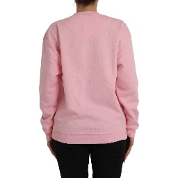 Pink Cotton Logo Print Long Sleeves Pullover Sweater