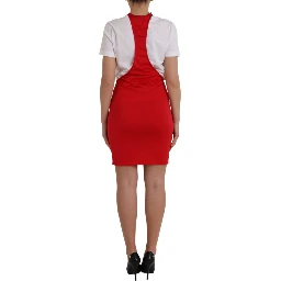 Red Nylon Stretch Bodycon Sheath Mini Dress