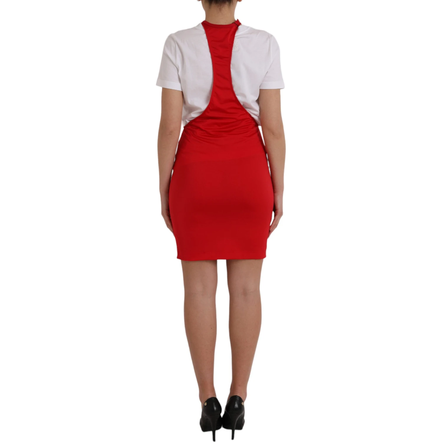 Red Nylon Stretch Bodycon Sheath Mini Dress