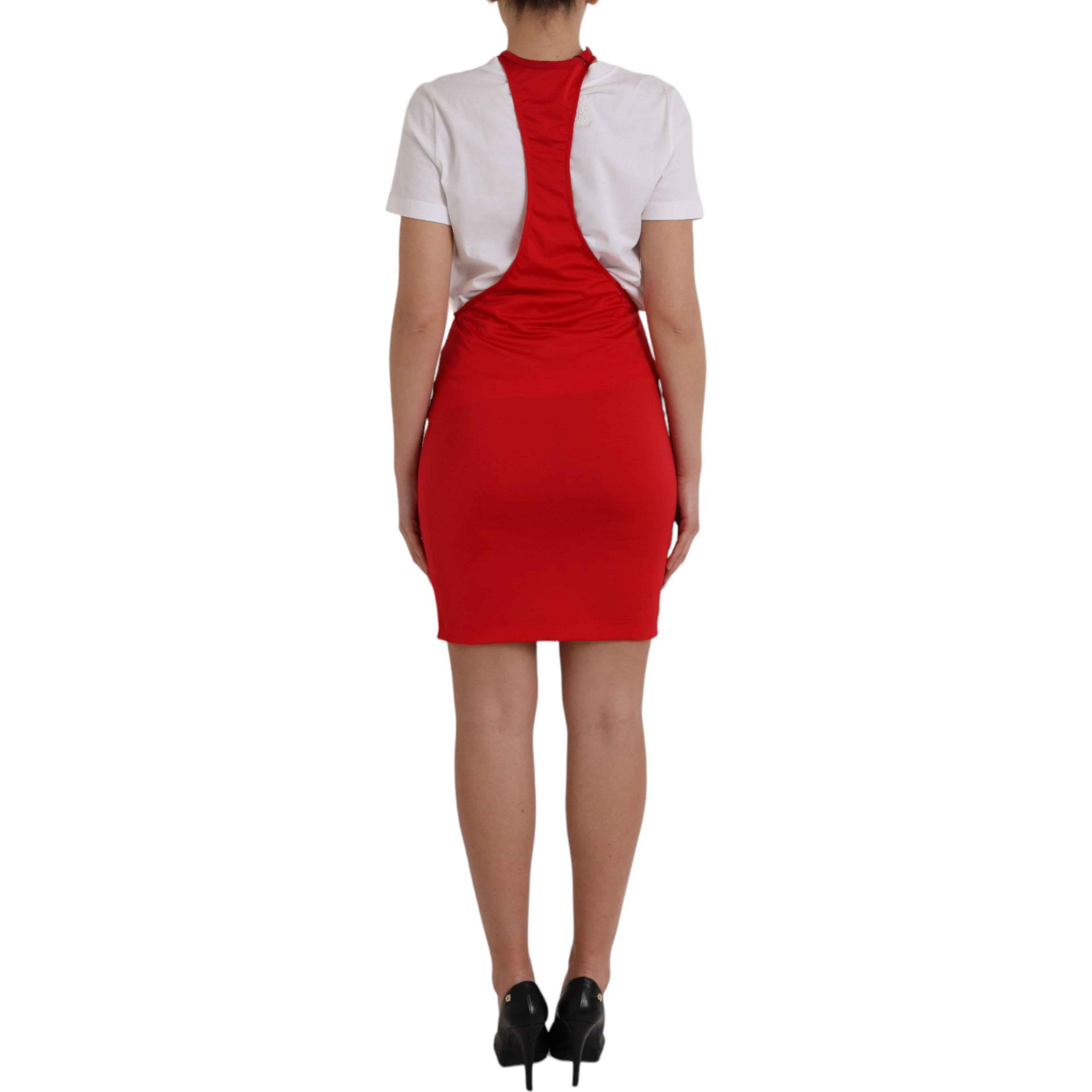 Red Nylon Stretch Bodycon Sheath Mini Dress