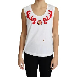 White Cotton Heart Applique Sleeveless Tank Top