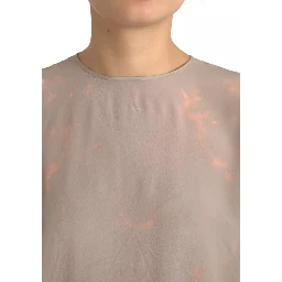 Brown Round Neck Short Sleeve Blouse Top