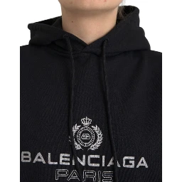 Black Cotton Logo Hooded Pullover Sweatshirt Sweater