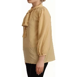 Mustard Ascot Collar Shirt Silk Blouse Top