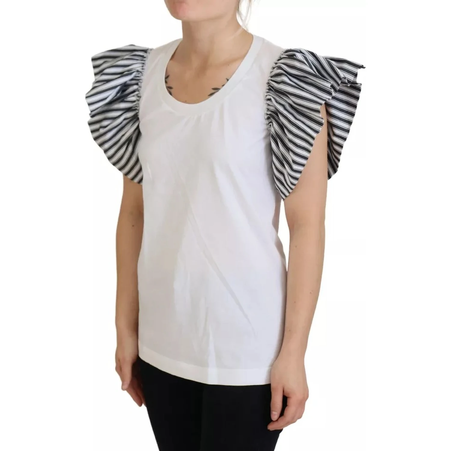 White Striped Short Sleeves Pullover Top