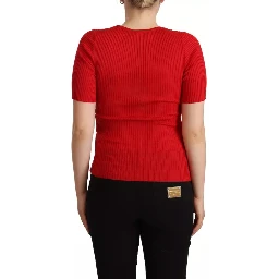 Red Silk T-shirt Short Sleeve Top Blouse