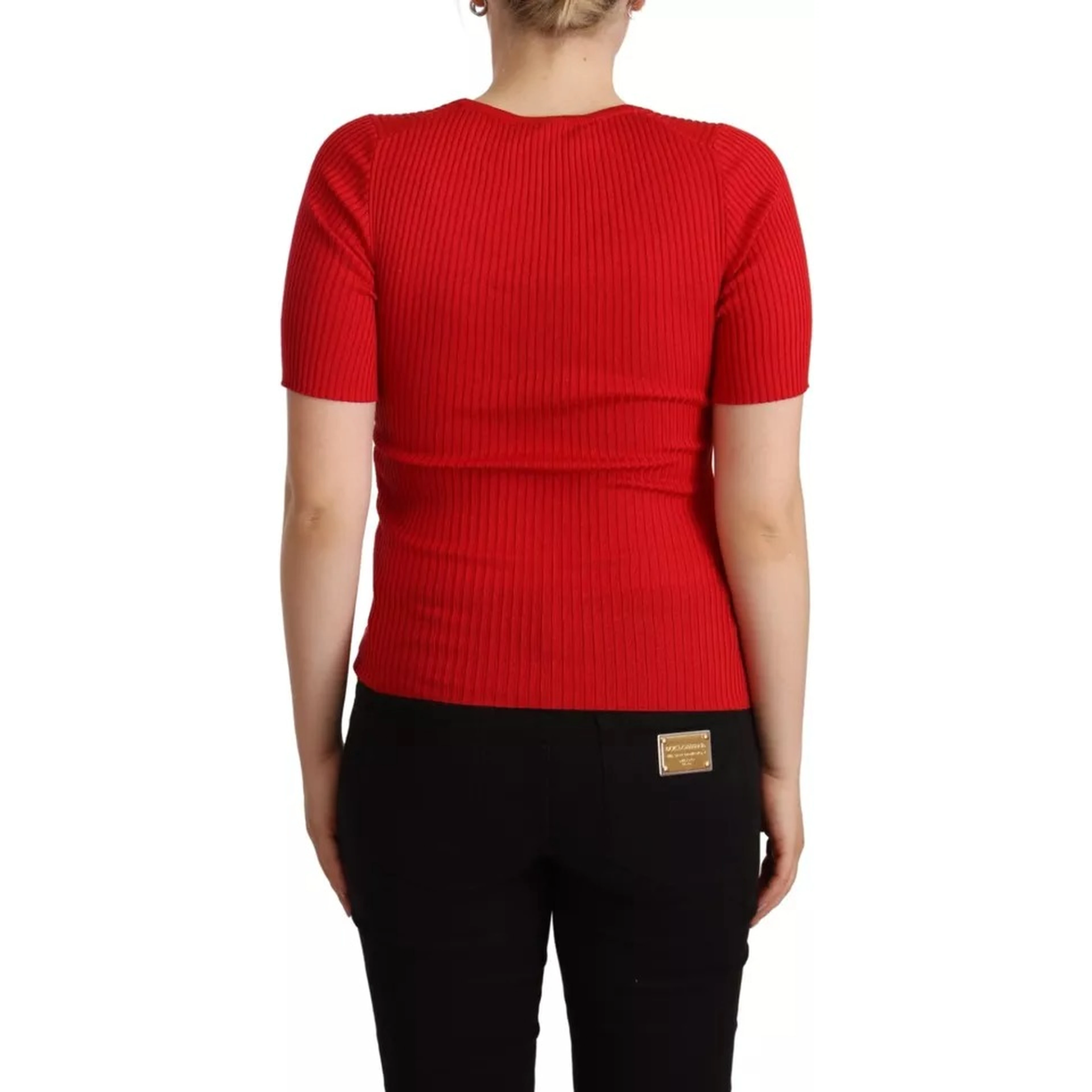 Red Silk T-shirt Short Sleeve Top Blouse