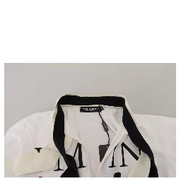 White Cotton Printed Ascot Collared T-shirt