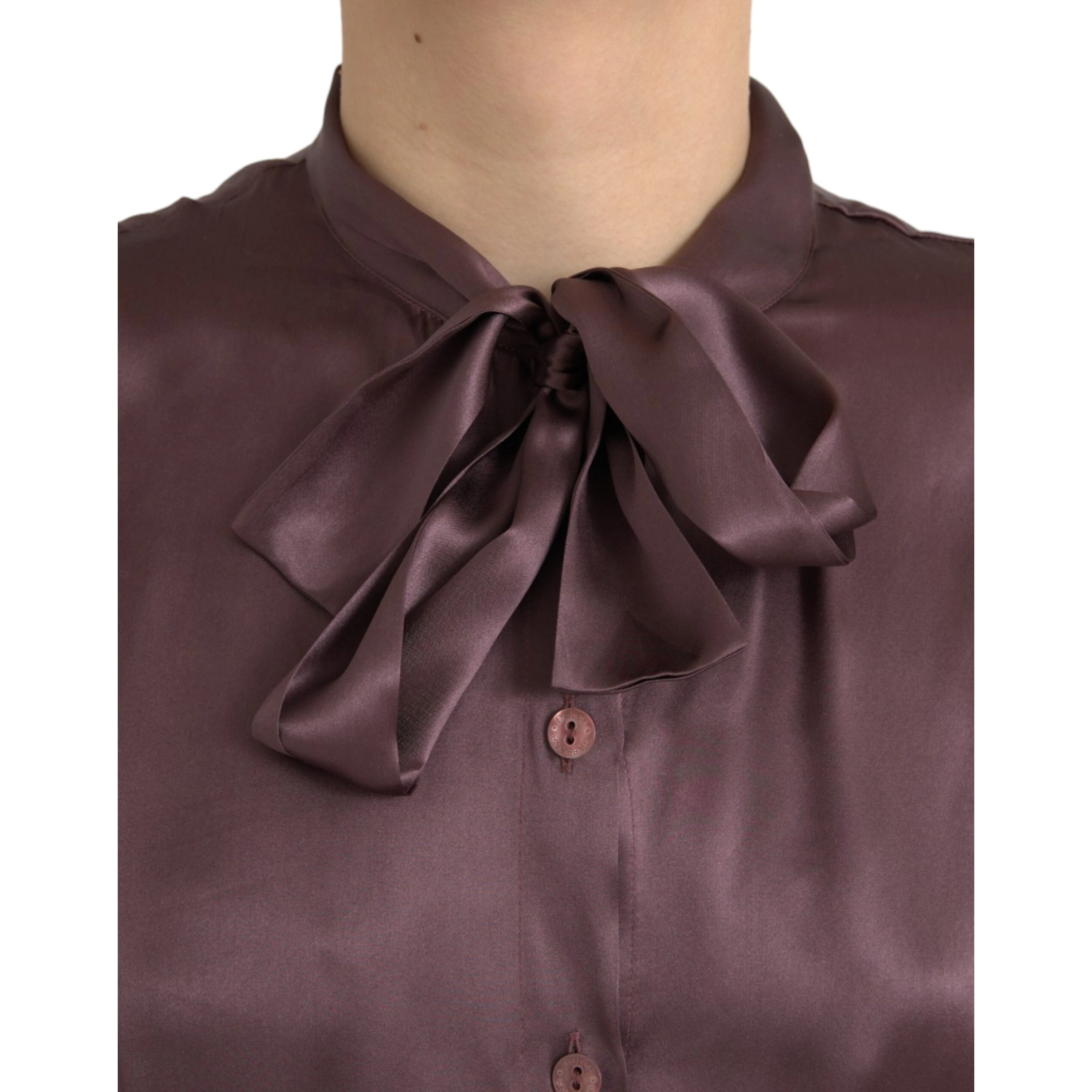 Brown Ascot Collar Long Sleeve Top Blouse