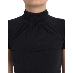 Black Turtleneck Viscose Short Sleeve Top