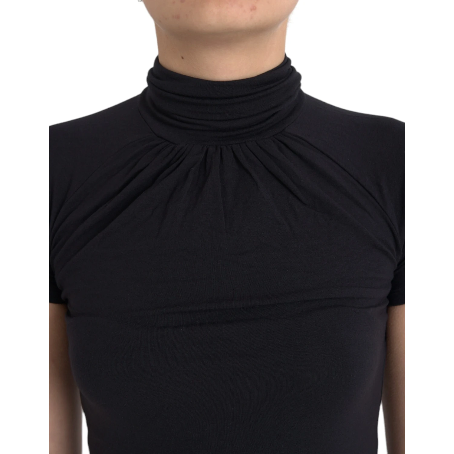 Black Turtleneck Viscose Short Sleeve Top