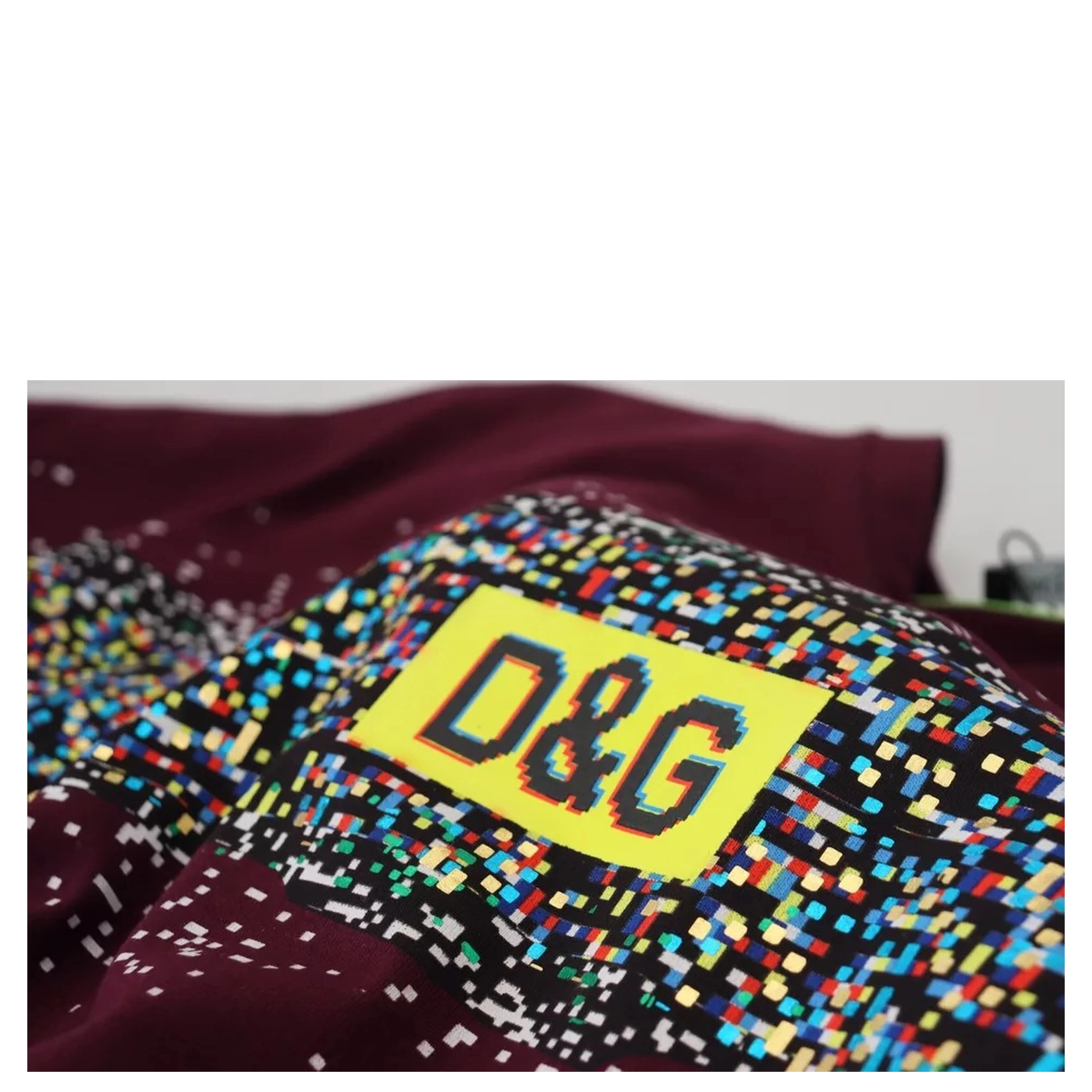 Bordeaux D&G Print Round Neck Cotton T-shirt