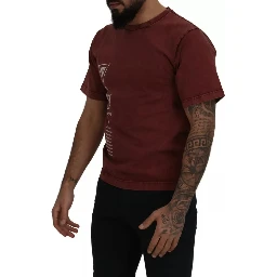 Maroon Printed Crewneck Tee Cotton T-shirt