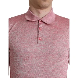 Pink Polyester Collared Men Pullover Sweater