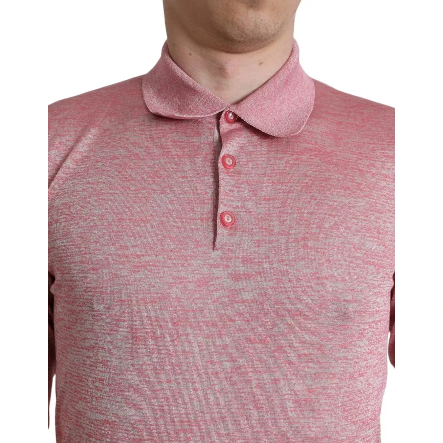 Pink Polyester Collared Men Pullover Sweater