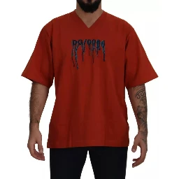 Red Logo Embroidery Crewneck Cotton T-shirt
