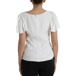 White Viscose Round Neck Short Sleeves Top