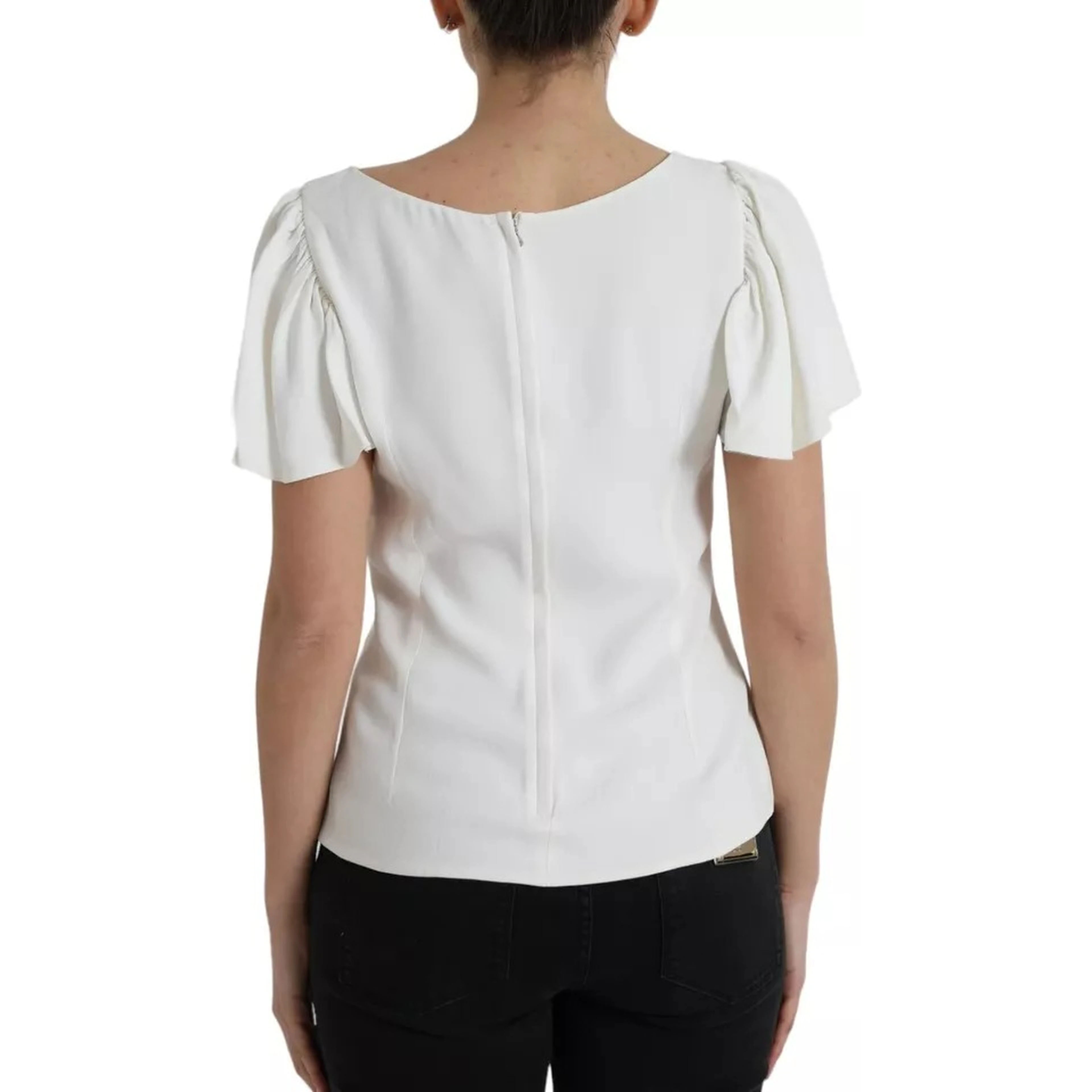 White Viscose Round Neck Short Sleeves Top