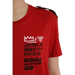 Red Cotton Graphic Print Crew Neck T-shirt