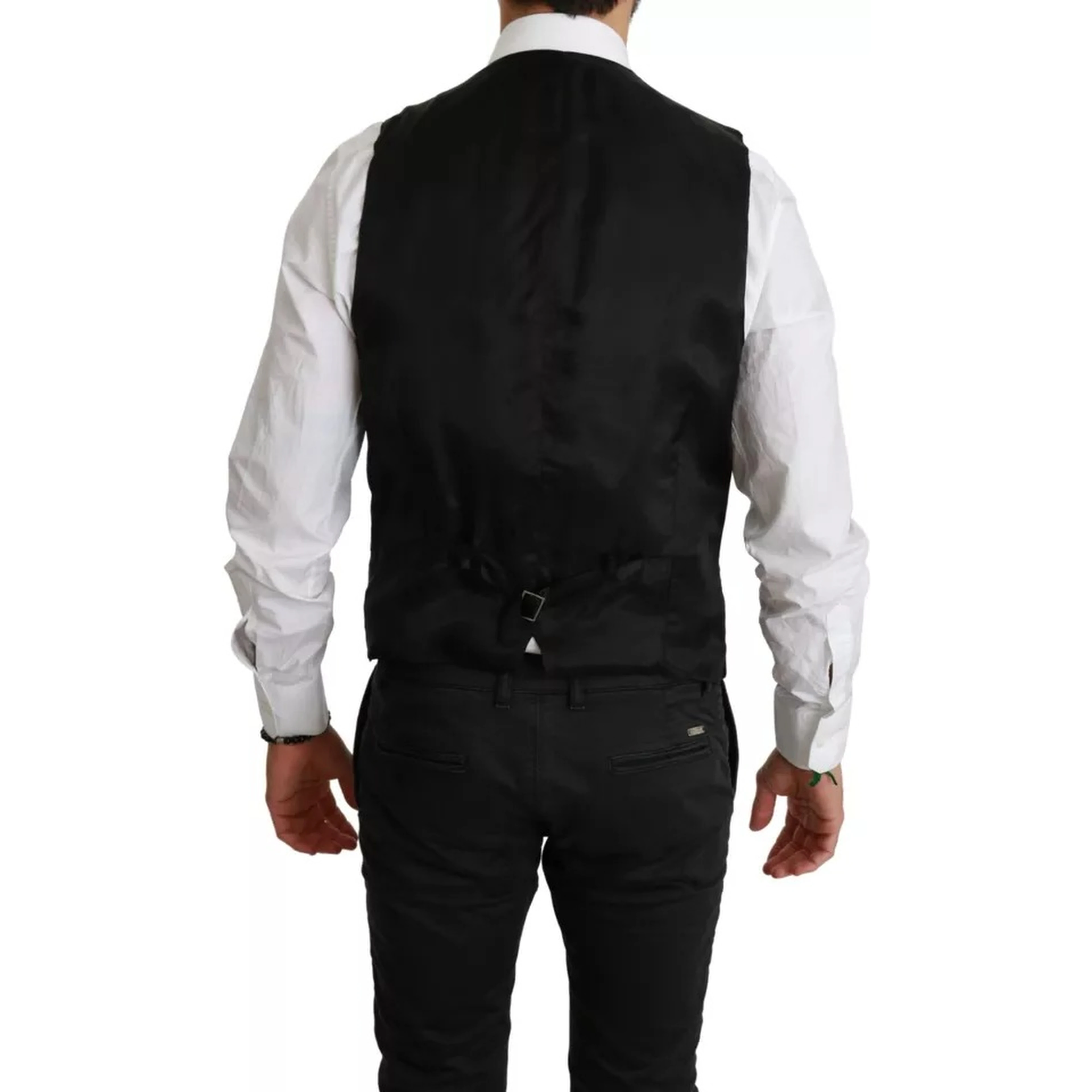 Black Stretch Waistcoat Formal Dress Wool Vest
