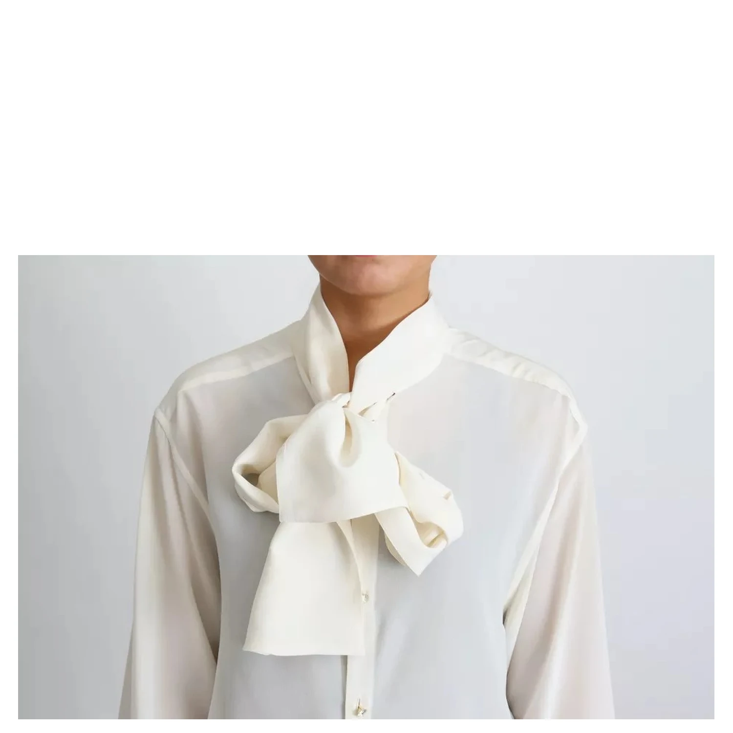 White Blouse Ascot Collar Shirt Silk Top
