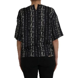 Black Key Castle Print Silk Blouse T-shirt