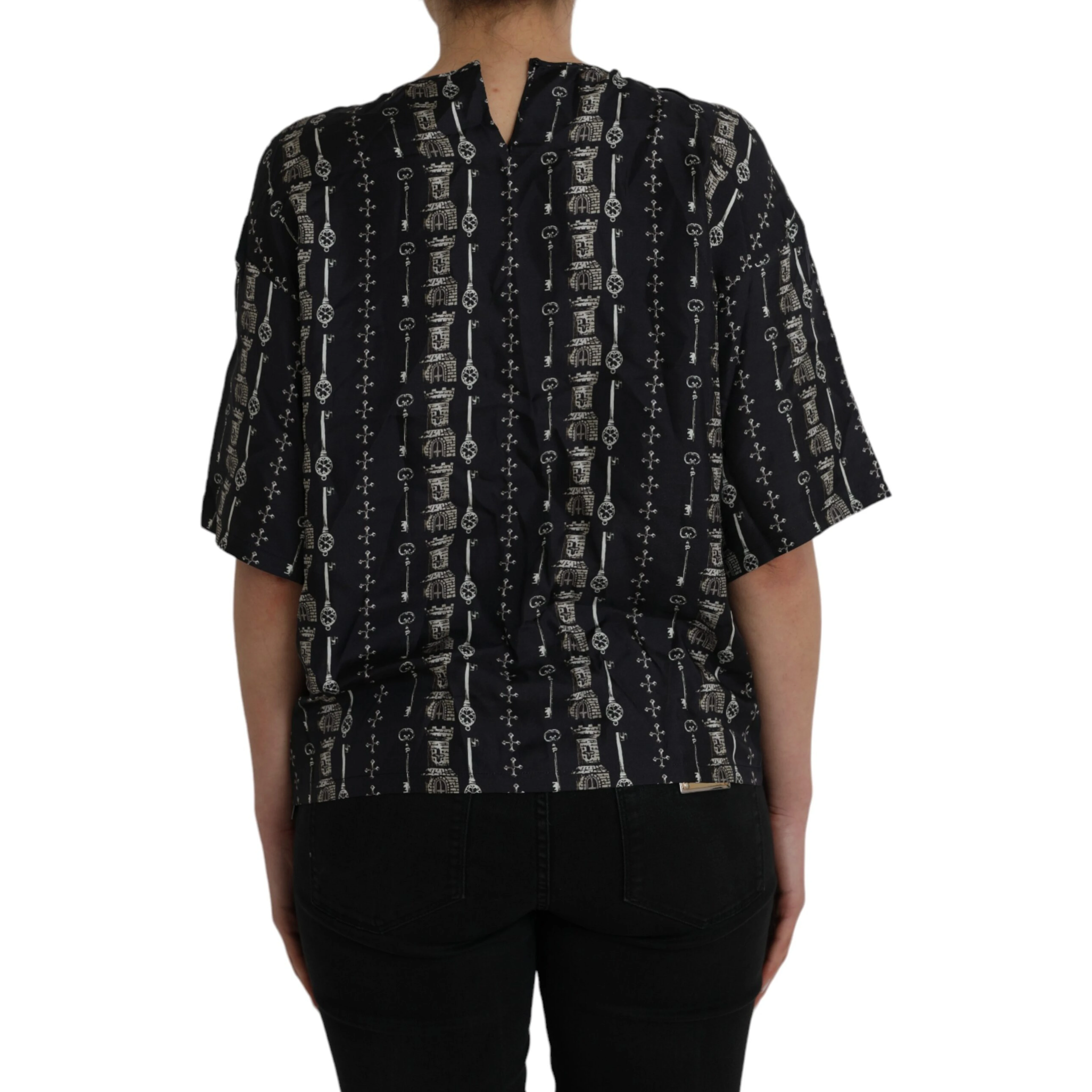 Black Key Castle Print Silk Blouse T-shirt