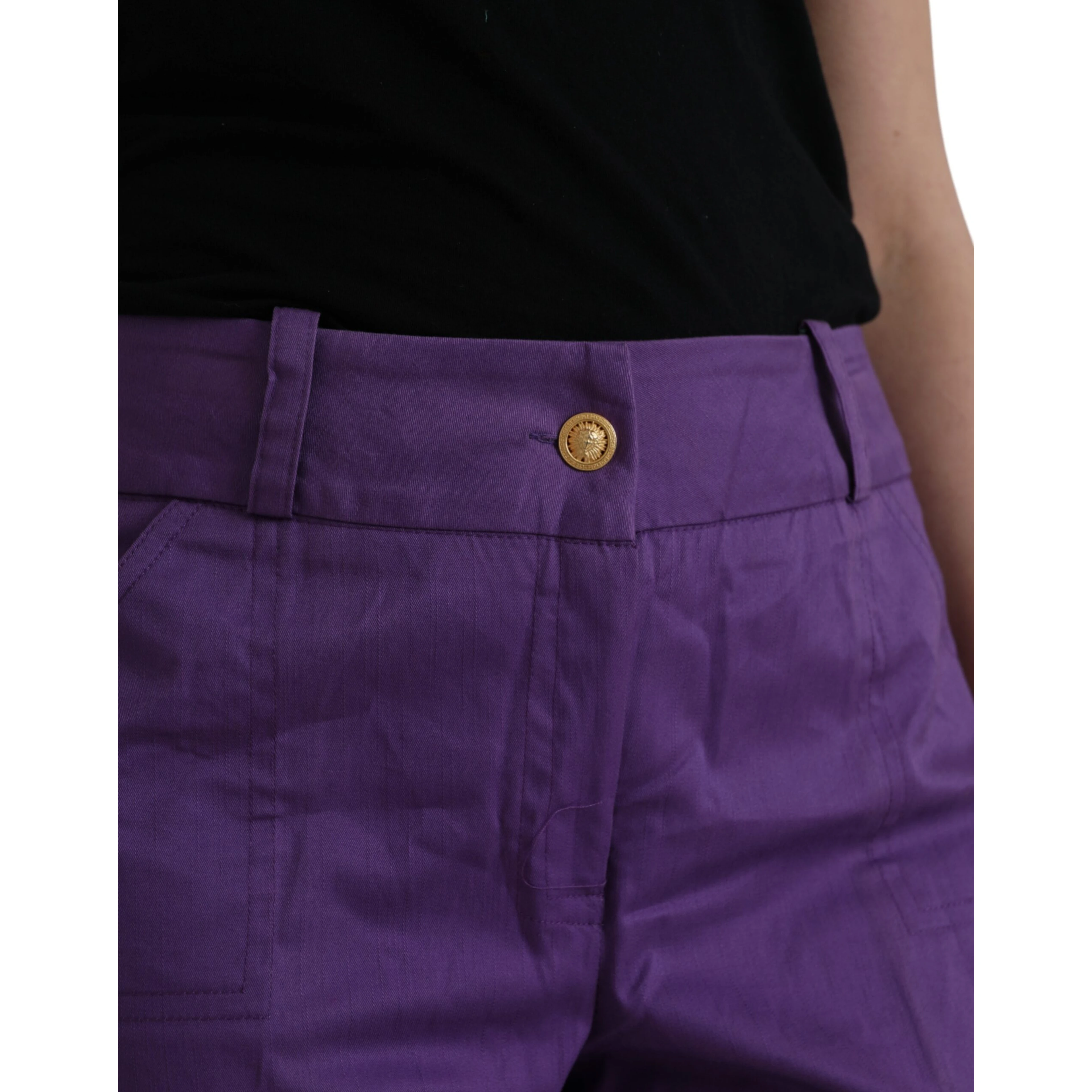 Purple Cotton MidWaist Straight Cropped Pants