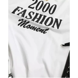 White Slogan Print Lacing Detailed T-shirt
