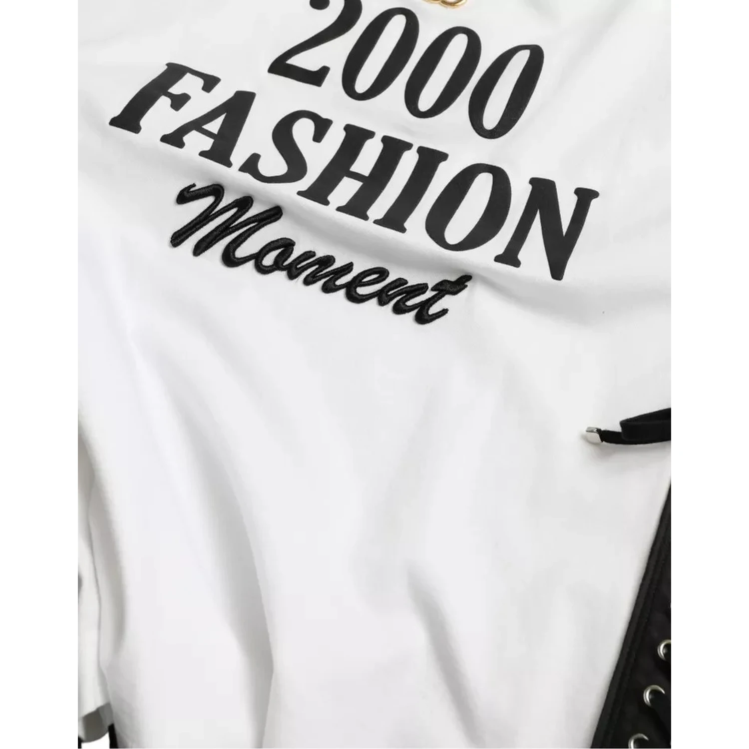 White Slogan Print Lacing Detailed T-shirt