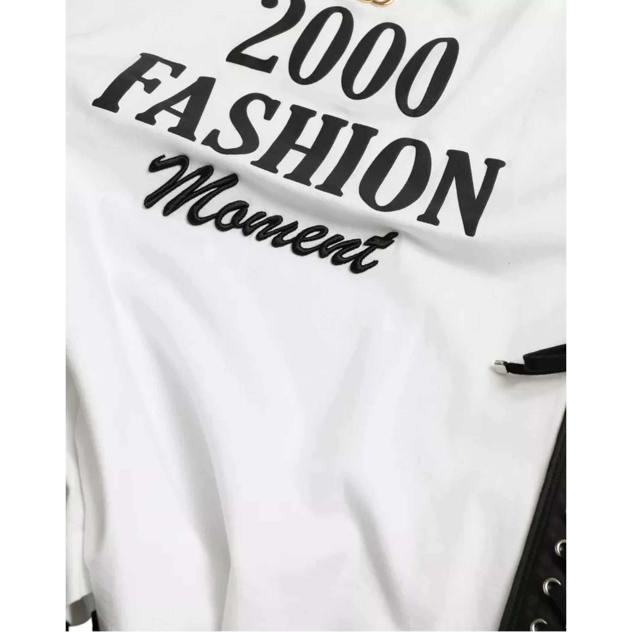 White Slogan Print Lacing Detailed T-shirt