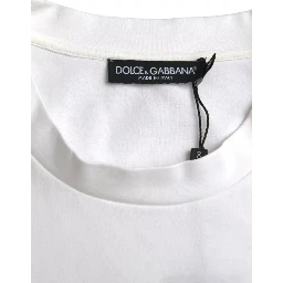 White Logo Embossed Cotton Crewneck T-shirt