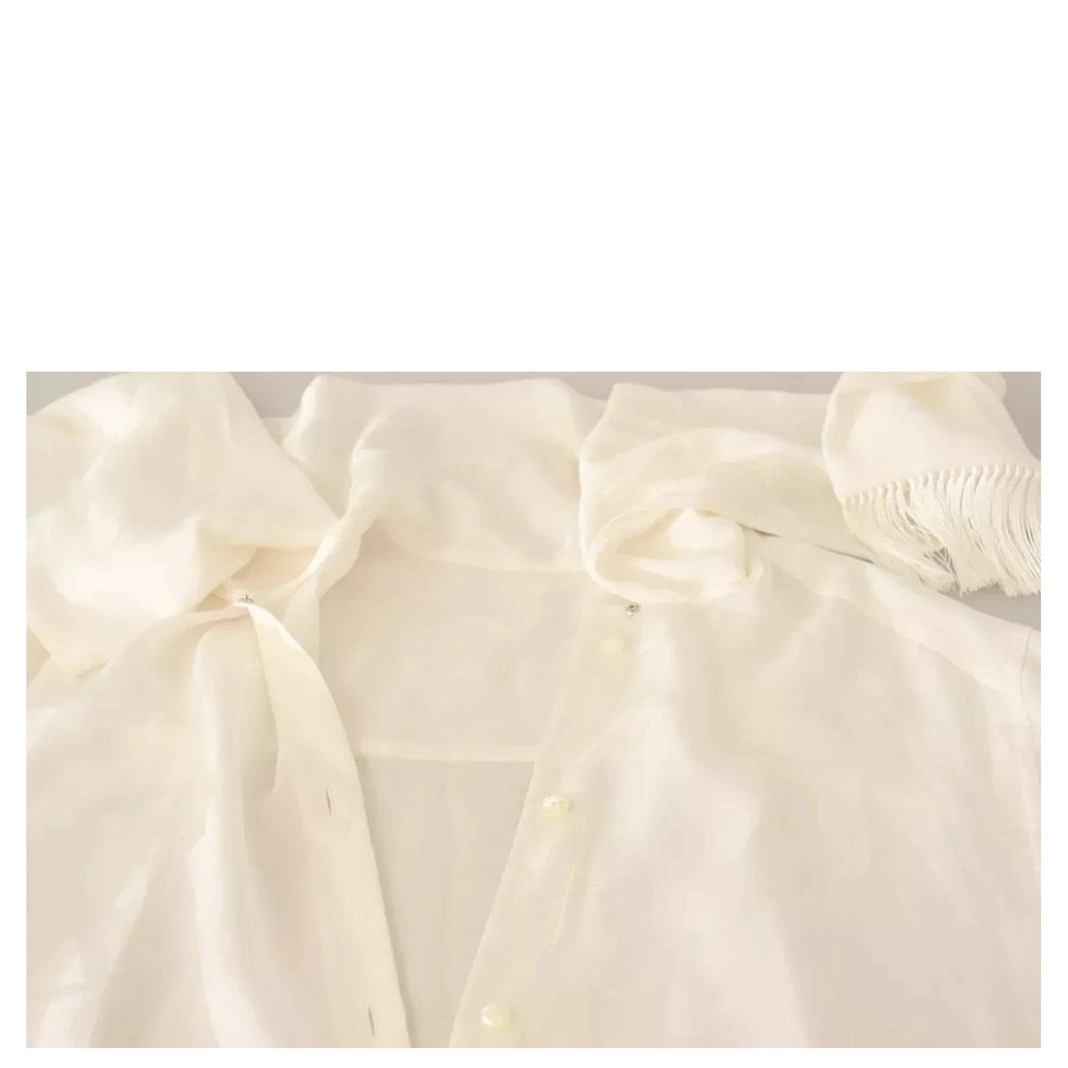 White Blouse Ascot Collar Shirt Silk Button Top