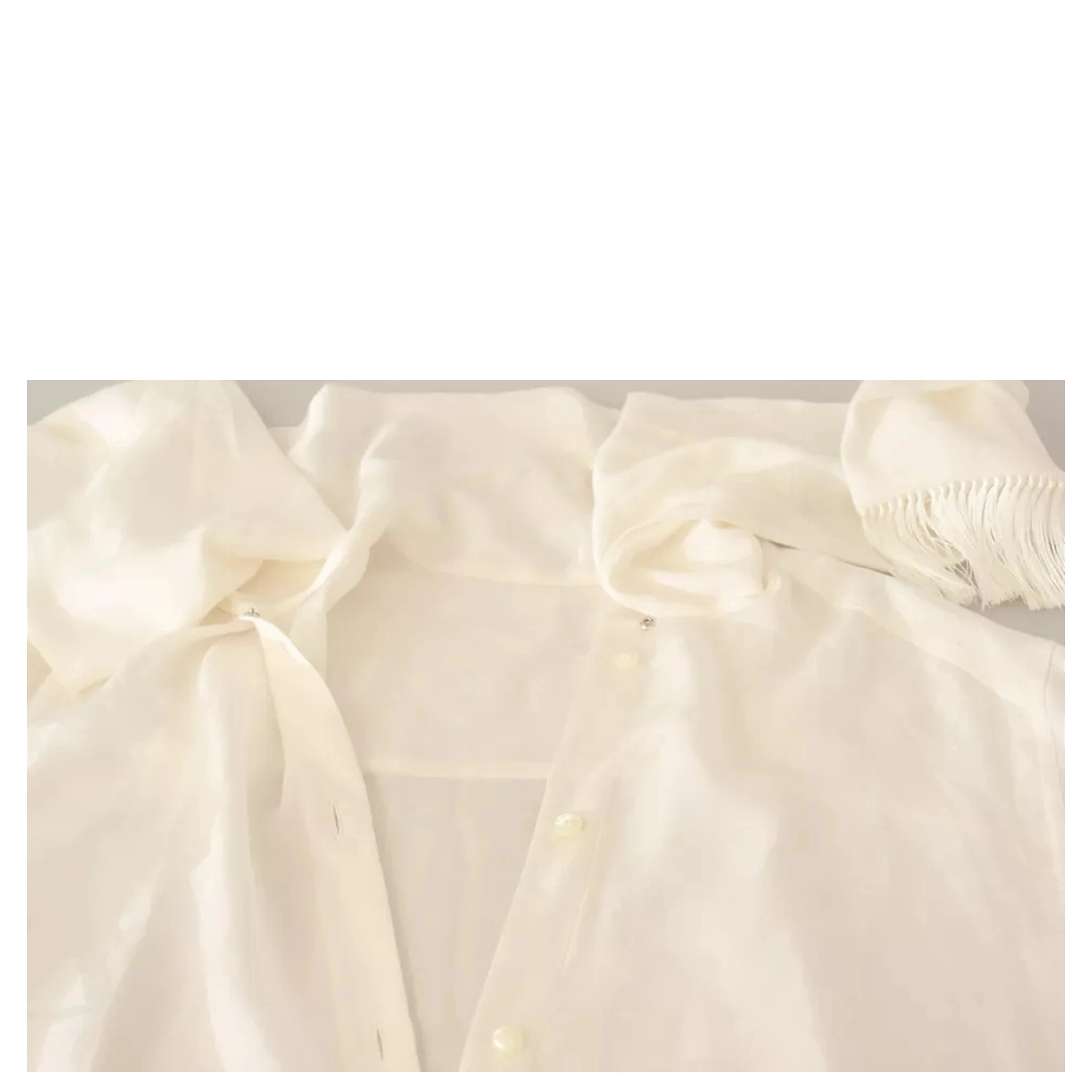 White Blouse Ascot Collar Shirt Silk Button Top