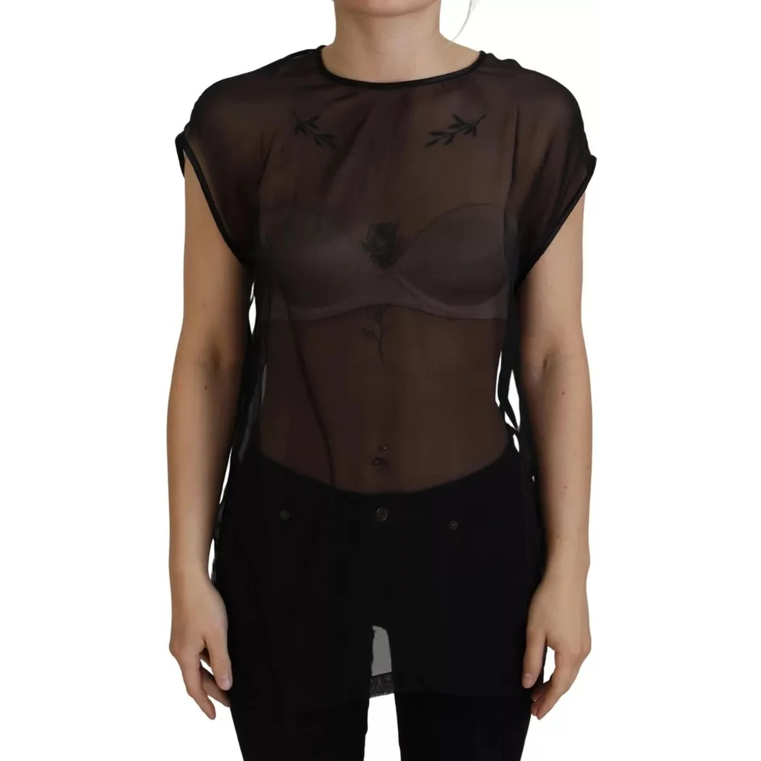 Black Mesh Transparent Blouse Pullover Top