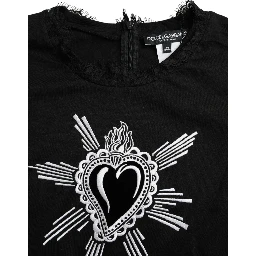 Black Sacred Heart Print Cotton Lace T-shirt
