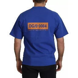 Blue Logo Print Crewneck Cotton T-shirt