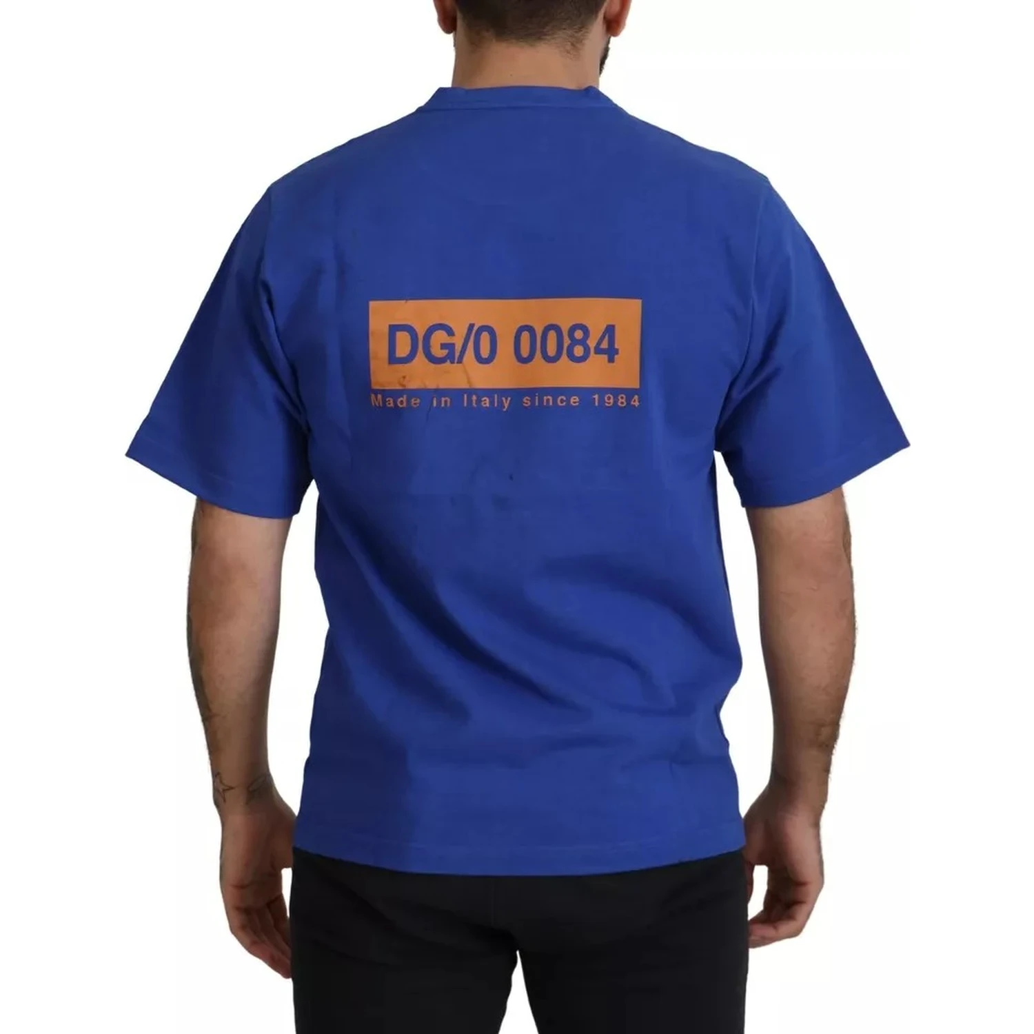 Blue Logo Print Crewneck Cotton T-shirt