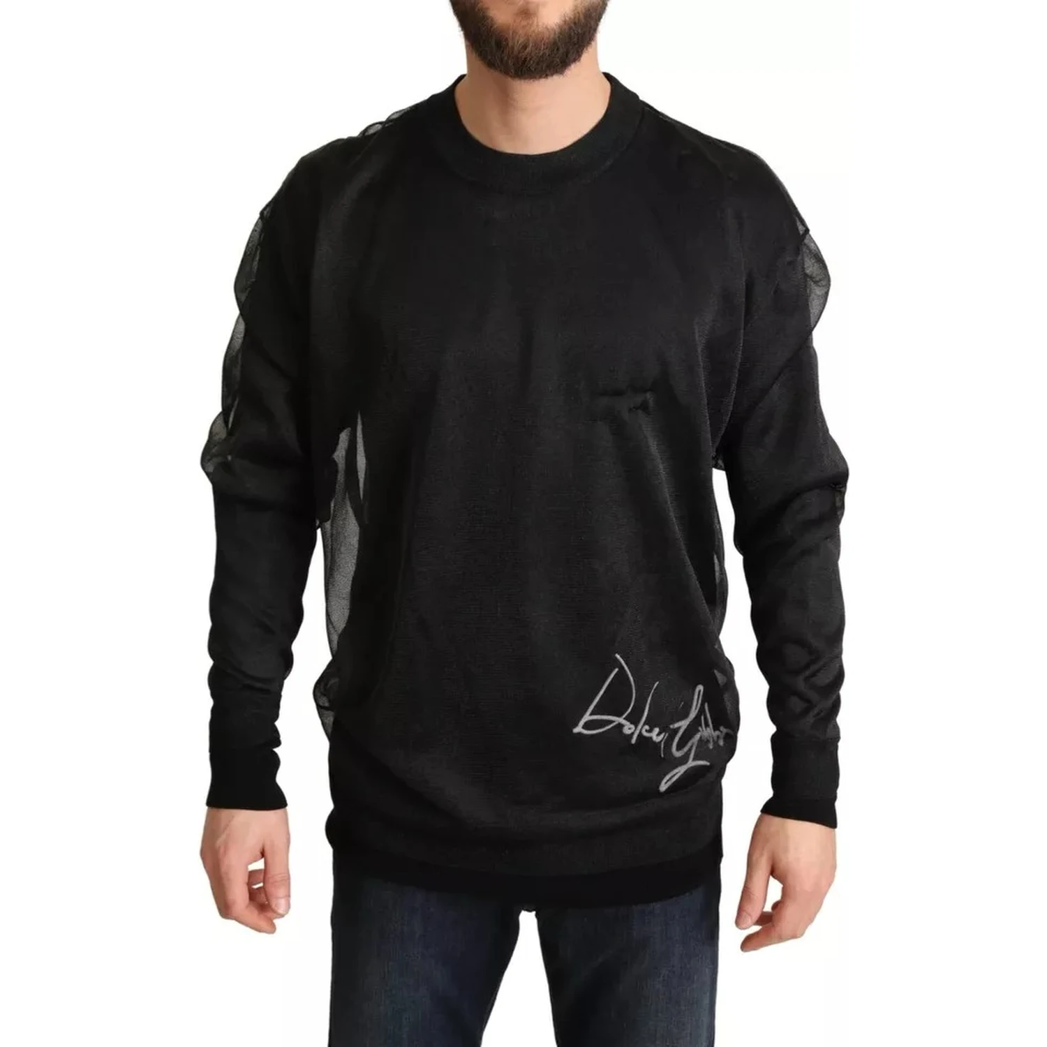 Black Logo Crewneck Long Sleeve Pullover Sweater