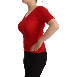 Red Silk T-shirt Short Sleeve Top Blouse