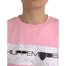 Pink Cotton Logo Long Sleeves Pullover Sweater